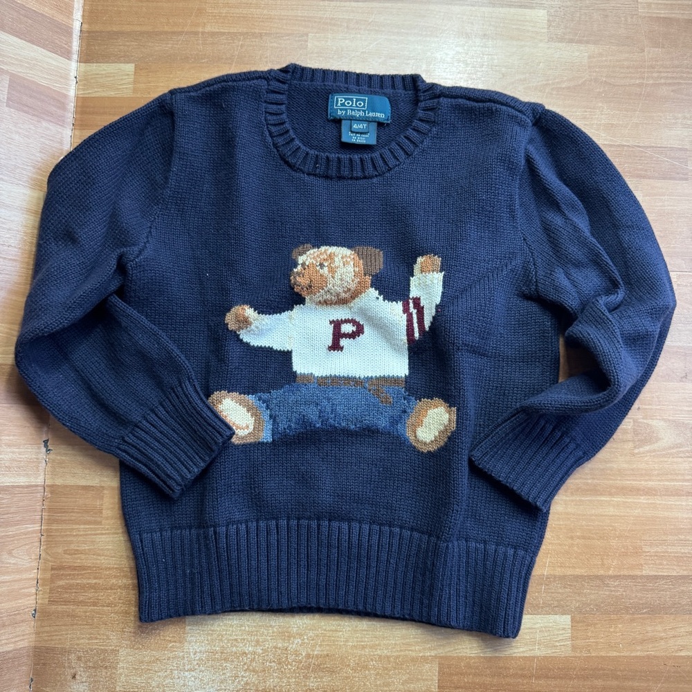 vintage Polo by Ralph Lauren navy blue cotton Polo Bear sweater size 4t - Picture 2 of 5